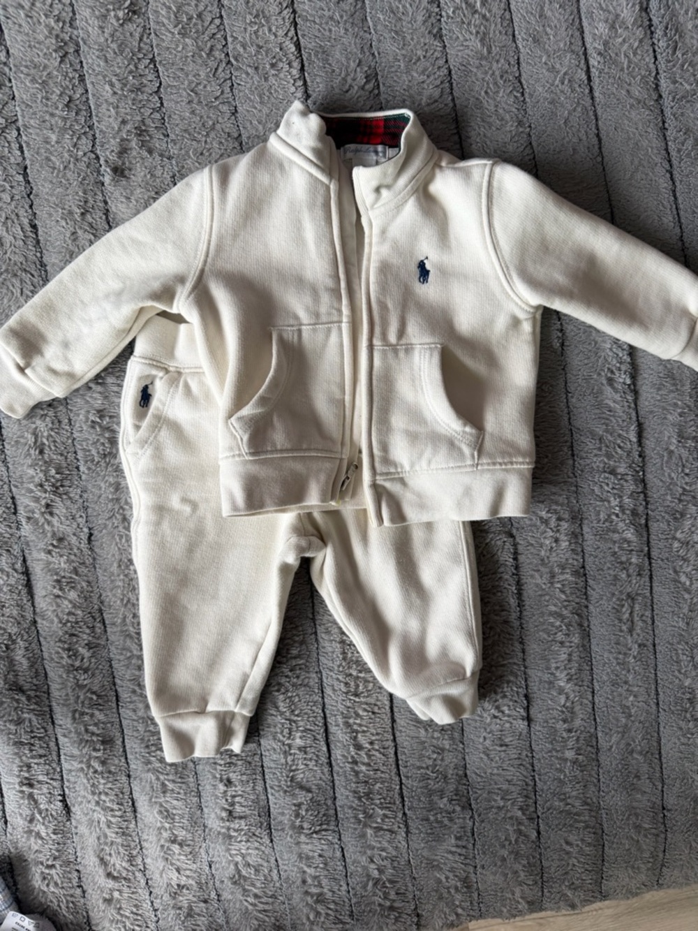 Ralph Lauren Cream Infant Zip Jacket and Jogger Set with Navy Pony